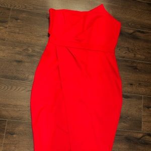 Red strapless asymmetrical midi dress (NWT) XL